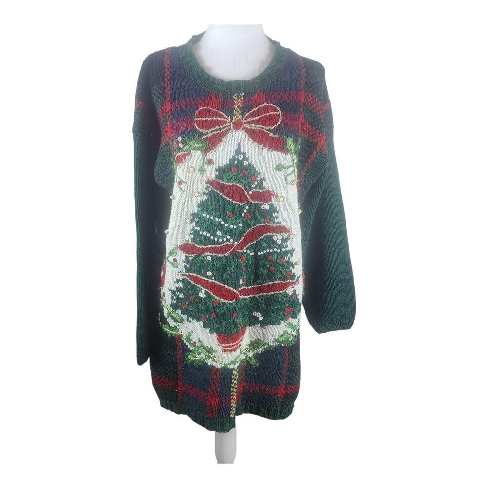 Vintage Heirloom Ugly Christmas Knit Sweater Embellished Beaded Size Medium